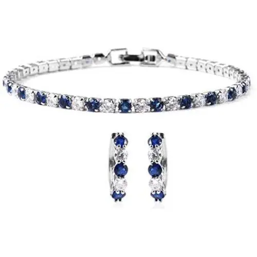 Shop LC Silvertone Cubic Zirconia CZ Round Created Emerald May Birthstone Hoops Hoop Earrings Tennis Bracelet 7'' Prom Prom Jewelry Sets for Women Mothers Day Gifts Cttw 9.2