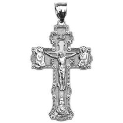 Religious Jewelry by FDJ Elegant Russian Orthodox Save and Protect Cross Pendant in Sterling Silver