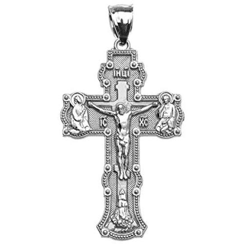 Religious Jewelry by FDJ Elegant Russian Orthodox Save and Protect Cross Pendant in Sterling Silver