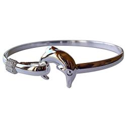 Yves Renaud Hypoallergenic Polished Silver Dolphin Charm Bangle Bracelet for Women, Girls