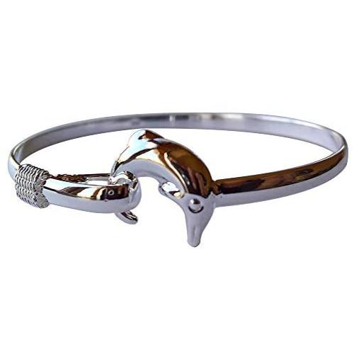 Yves Renaud Hypoallergenic Polished Silver Dolphin Charm Bangle Bracelet for Women, Girls