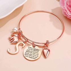 M MOOHAM Elephant Gifts for Women Girls, Rose Gold Initial Elephant Charm Bracelets for Women Girls Friends Mom Daughter Birthday Inspirational Jewelry