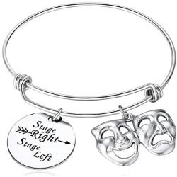 Stage Right Stage Left Bracelet, Theatre Gifts, Mask Charm Bracelet for Actor Theater Lover, Funny Jewelry for Drama, Enthusiast Comedy Mask Stage Manager Gifts