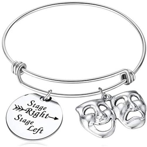 Stage Right Stage Left Bracelet, Theatre Gifts, Mask Charm Bracelet for Actor Theater Lover, Funny Jewelry for Drama, Enthusiast Comedy Mask Stage Manager Gifts