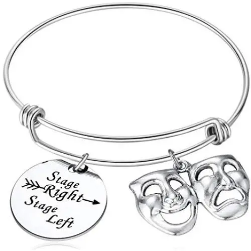 Stage Right Stage Left Bracelet, Theatre Gifts, Mask Charm Bracelet for Actor Theater Lover, Funny Jewelry for Drama, Enthusiast Comedy Mask Stage Manager Gifts
