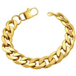 ChainsHouse Men Women Cuban Link Bracelet Stainless Steel/18K Gold Plated Classic 3mm-14mm Wide Miami Curb Chain Wrist Bracelets, 21CM(8.3''), Send Gift Box