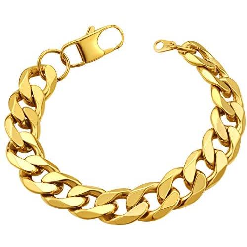 ChainsHouse Men Women Cuban Link Bracelet Stainless Steel/18K Gold Plated Classic 3mm-14mm Wide Miami Curb Chain Wrist Bracelets, 21CM(8.3''), Send Gift Box