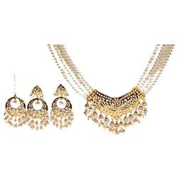 Glamorous Collection Choker Necklace Set Jadau Indian Jewelry Muslim Pearl Necklace Muslim Punjabi Jewelry Set