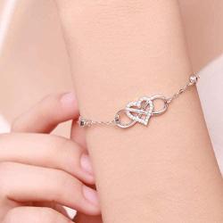 OOSSTT Bracelet for Women,925 Sterling SilverI Infinity Heart Charm Bracelet,Gift for Women Mother