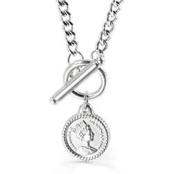 Elefezar Coin Pendant Necklace for Women Dainty Minimalist Medallion Toggle Chunky Chain Jewelry