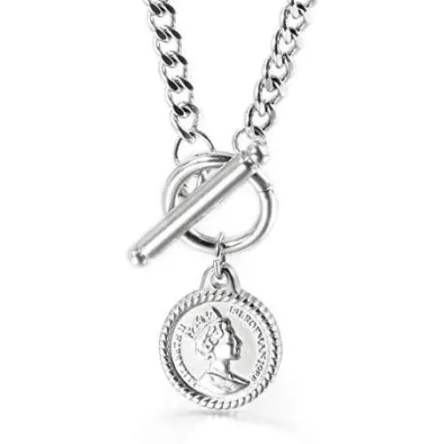 Elefezar Coin Pendant Necklace for Women Dainty Minimalist Medallion Toggle Chunky Chain Jewelry Elefezar Coin Pendant Necklace for Women Dainty Minimalist Medallion Toggle Chunky Chain Jewelry