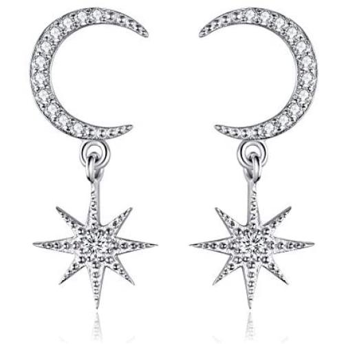 Angol Sterling Silver Drop &Dangle Moon Earrings, S925 Moon Drop Earrings with Cubic Zirconia, Crescent Moon Jewelry Dangling Earrings Hypoallergenic Jewelry for Women Teens with