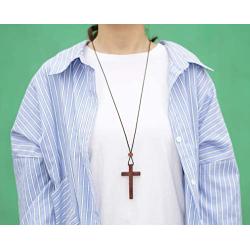 Natural Sandalwood Cross Pendant Necklace for Men Women Boys Girls Gift Wood Wooden Casual Sweater Chain Car Rearview Mirror Pendant