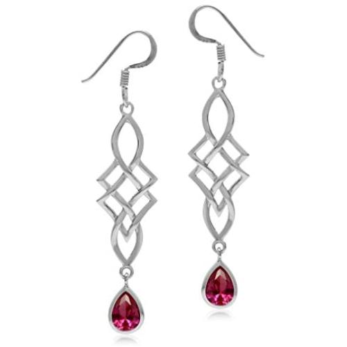 Silvershake Genuine or Synthetic Birthstone 925 Sterling Silver Celtic Knot Weave Dangle Hook Earrings