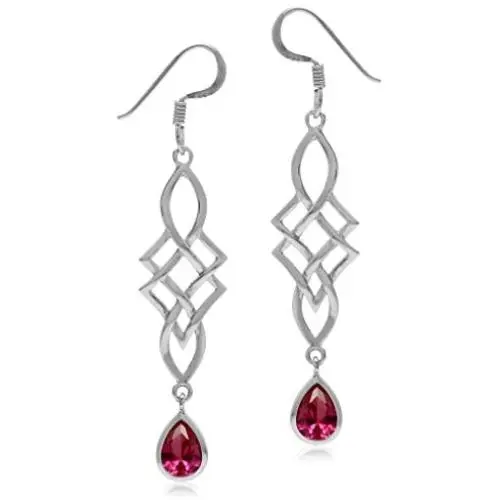 Silvershake Genuine or Synthetic Birthstone 925 Sterling Silver Celtic Knot Weave Dangle Hook Earrings Silvershake Genuine or Synthetic Birthstone 925 Sterling Silver Celtic Knot Weave Dangle Hook Earrings