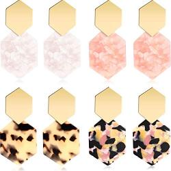 meekoo 4 Pairs Acrylic Earrings Marbled Earrings Leopard Drop Earrings Geometric Resin Earring for Women Girls