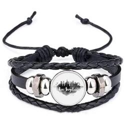 DIYthinker Los Angeles America Ink City Painting Bracelet Braided Leather Rope Bead Wristband