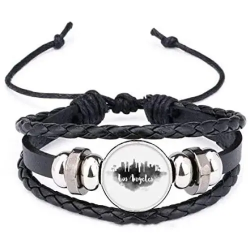 DIYthinker Los Angeles America Ink City Painting Bracelet Braided Leather Rope Bead Wristband DIYthinker Los Angeles America Ink City Painting Bracelet Braided Leather Rope Bead Wristband