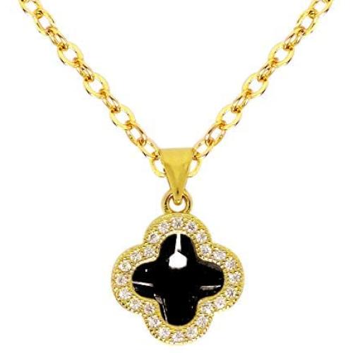 Haiyin Jewelry Lucky Four Leaf Clover Pendant 24K Gold Plated Brass Necklace for Womens Girls Keepsake 18''