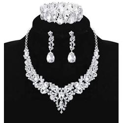 Udalyn Crystal Bridal Jewelry Sets for Women Necklace Earrings Bracelet Set for Wedding Rhinestone Bridesmaid Gifts fit with Wedding Dress