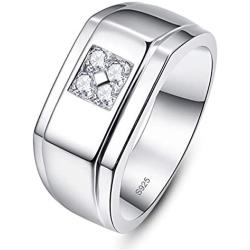 BONLAVIE 10mm 925 Sterling Silver Mens Wedding Ring Round Cut Cubic Zirconia Engagement Ring for Men Comfort Fit Wedding Band Size 7-13