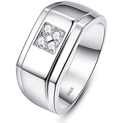 BONLAVIE 10mm 925 Sterling Silver Mens Wedding Ring Round Cut Cubic Zirconia Engagement Ring for Men Comfort Fit Wedding Band Size 7-13