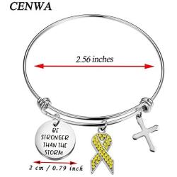 CENWA Yellow Awareness Ribbon Charm Bracelet Cancer Awareness Jewelry Gift for Endometriosis/Bladder Cancer/Suicide Prevention/Bone Cancer