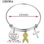 CENWA Yellow Awareness Ribbon Charm Bracelet Cancer Awareness Jewelry Gift for Endometriosis/Bladder Cancer/Suicide Prevention/Bone Cancer