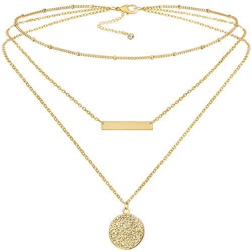 Fiusem Gold Layered Necklaces for Women, Dainty 14K Gold Plated Choker Necklaces and Chain Necklaces for Women