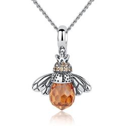 GOXO Sterling Silver Queen Honey Bee Little Bumblebee Pendant Necklace, Honeybee Bracelet