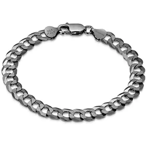 Amberta Plated on 925 Sterling Silver Bracelet - Various Styles - 8 mm Thick - Flat Cuban Curb Chain for Men - Length 8 Inch Amberta Plated on 925 Sterling Silver Bracelet - Various Styles - 8 mm Thick - Flat Cuban Curb Chain for Men - Length 8 Inch
