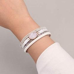 FANCY SHINY Leather Wrap Bracelet Boho Cuff Bracelets Crystal Bead Bracelet with Magnetic Clasp Jewelry Gifts for Women Teen Girls