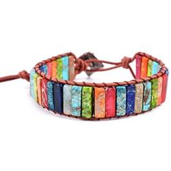 YGLINE Handmade Wrap Bracelet Turquoise, Jasper & Amazonite Natural Stones Leather Charm 5 Strands Boho Bracelet