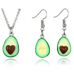 Cute Avocado necklace earrings jewelry set Heart Shape Nucleus Fruit Funny Jewelry for Women Girls Gifts