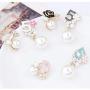 Faux Imitation Pearl White Black Floral Dangle Drop Earrings Studs