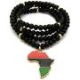 CBC Crown Slanted Pan African Colored Africa Map Continent Pendant on Wooden Bead Necklace