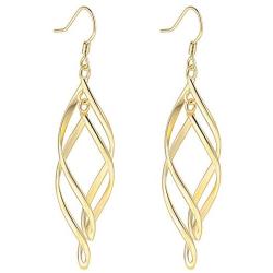 TIVANI Womens Pretty 18K Gold Plated Double/Triple/Tassel Linear Loops Design Twist Wave Hook Dangle Earrings for Women Girls