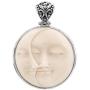Carved Sun Crescent Moon Moonface Duo Goddess Bison Bone 925 Sterling Silver Pendant, 1 3/4''