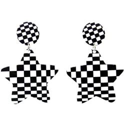 DesignedDazzle Black and White Checkerboard Checkered Flag Racing Earrings