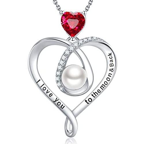 Mothers Day Birthday Gifts for Mom Wife I Love You to the Moon and Back Birthstone Aquamarine Necklace Amethyst Garnet Jewelry Sterling Silver Necklace …