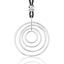 Necklaces for Women Long Statement Silver Pendant Necklace with Leather Rope
