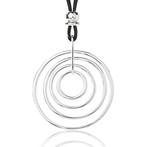 Necklaces for Women Long Statement Silver Pendant Necklace with Leather Rope
