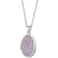 In Season Jewelry 925 Sterling Silver Cubic Zirconia Pink Locket for Girls Oval Photo Necklace 16''