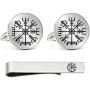 Kooer Classic Engraved Viking Rune Vegvisir Cuff Links Tie Bar Personalized Wedding Cufflinks Jewelry Gift for Men