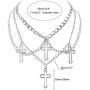 HMIXN Punk Chain Chokers Pendants for Women E Girl, Silver Color Alloy Hollow Cross Layered Choker Necklaces