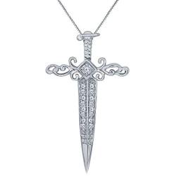 Elmas 1/20ct Round White Diamond 925 Sterling Silver Dagger Sword Pendant Diamond Necklace