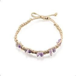 BlueRica Braided Hemp Cord Anklet Bracelet with Semi Precious Gemstone Chips (Amethyst)