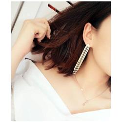 FUTIMELY Long Tassel Dangle Drop Earrings for Woman Teen Girls,Silver/Black/Gold Punk Sleek Metal Chain Earrings Wedding Bridesmaid Jewelry