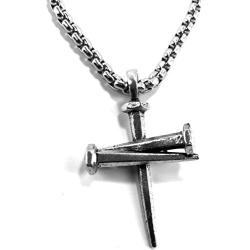 FORGIVEN JEWELRY 3 Nail Cross Pendant on Heavy Chain Necklace