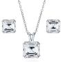 BERRICLE Rhodium Plated Sterling Silver Asscher Cut Cubic Zirconia CZ Solitaire Bridal Bridesmaid Fashion Necklace and Earrings Set
